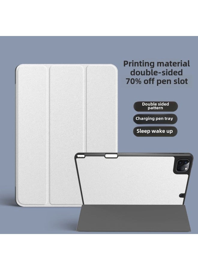 Source IPad Protective Case Printing Material Flat Protective Case Bottom Case Printing Material White Leather-Color:Double-sided Three-fold Pen Slot 】-Applicable Model:Air6-11 Inches - Image 1